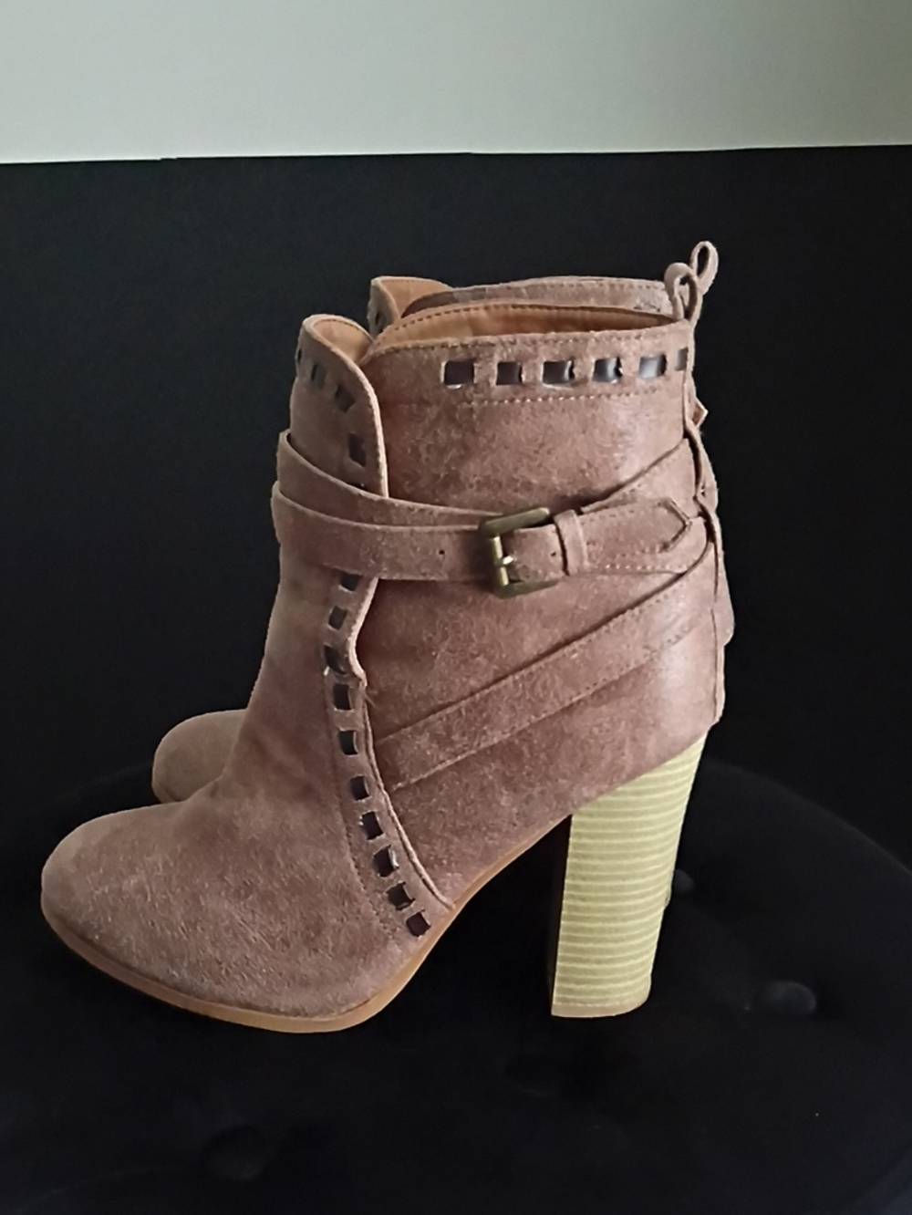 VENUS Suede Ankle Bootie with Stacked Heel - Taupe